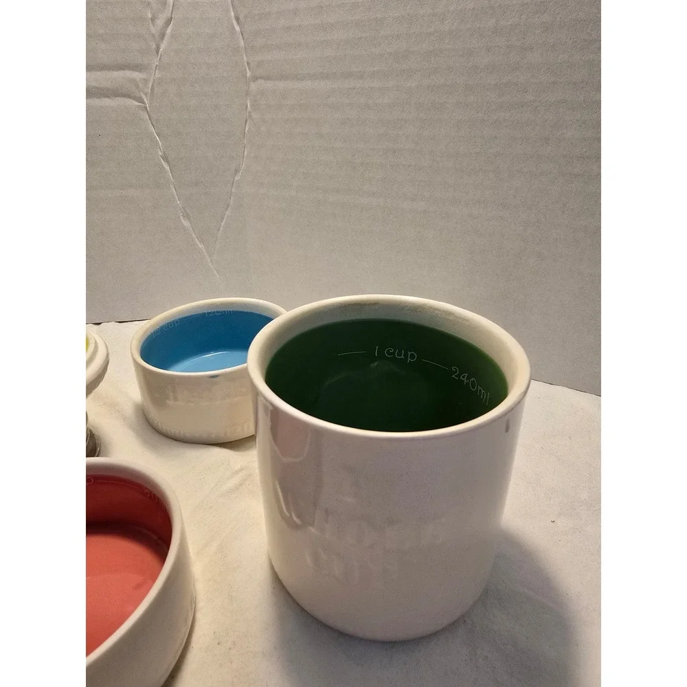 Alcott Ceramic Stackable Milk Bottle Measuring Cup Set White Multi Color 4 Piece